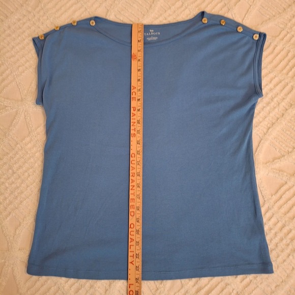 Talbots Large Sleeveless T-Shirt Blue Pima Cotton Button Shoulder Muscle Tee - Picture 2 of 7